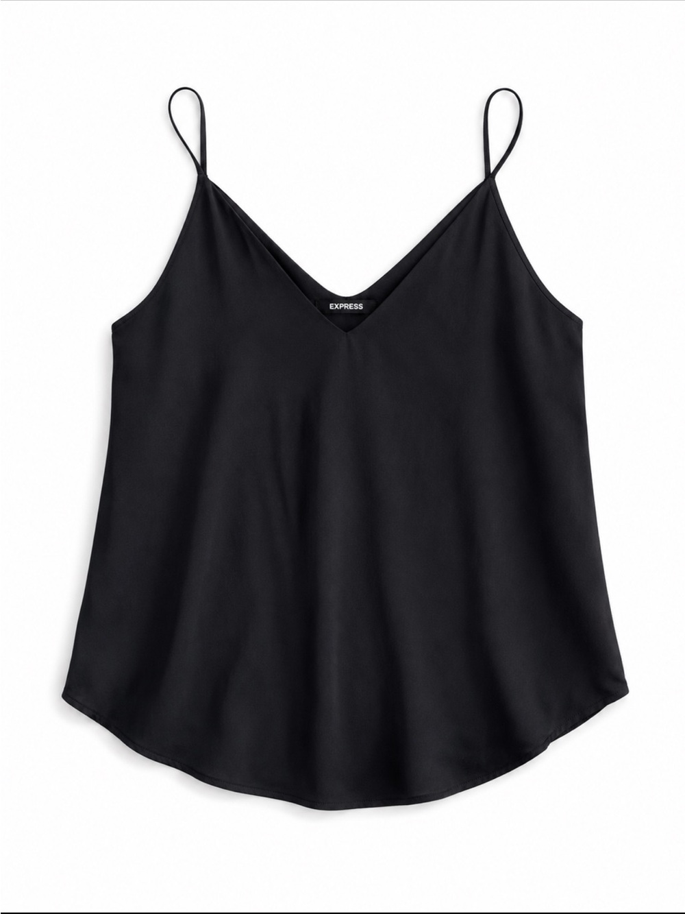 Express Black V-Neck Satin Cami with Spaghetti Straps